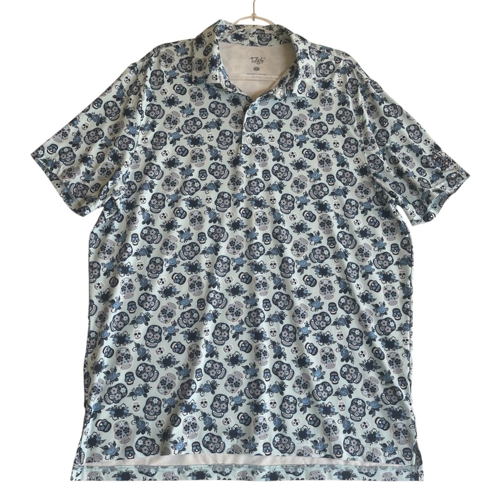 1764 Signature Polo Shirt Mens XL Light Blue Sugar Dance Skull Rose Golf SV16324